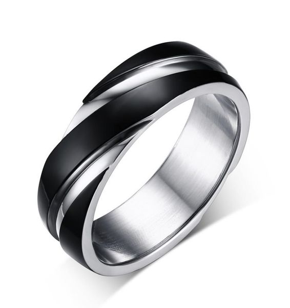 

316l stainless steel men ring 6mm black silver color black strips rings for women men jewelry8776063