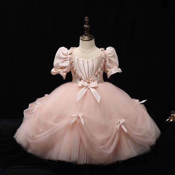 

ball gowns girls pageant dresses floor length tulle first holy communion dress pink flower girl dress for wedding beaded crystal 3d flowers, White;blue