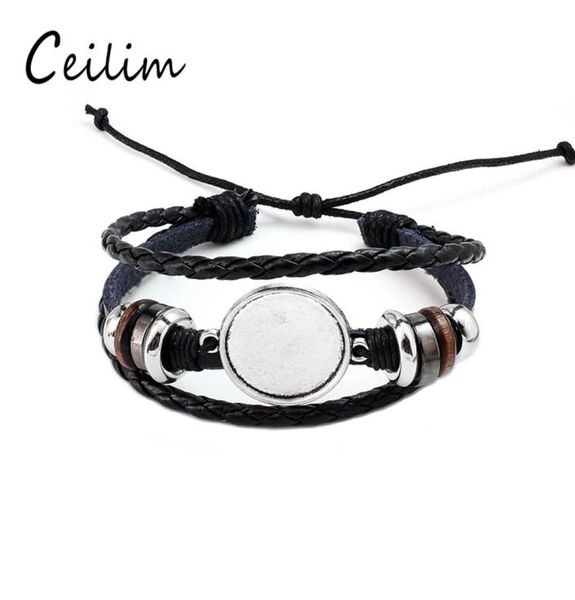 

fashion jewelry diy multi layer leather bracelet bangle blank base fit 20mm round po glass cabochon setting bezel tray jewelry 4221331, Black