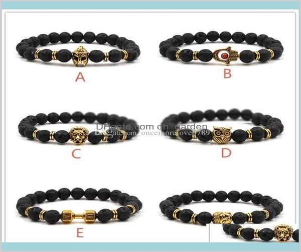 

natural black lava rock stone fashion women men owl hand aromatherapy essential oil diffuser yq69t charm bracelets 98fic1829762, Golden;silver