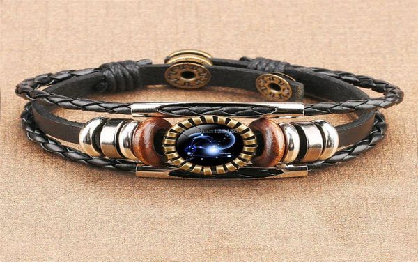 

glass cabochon 12 zodiac horoscope bracelet multilayer wrap bracelet wristband cuff for women fashion jewelry gift will and sandy 1733396, Golden;silver