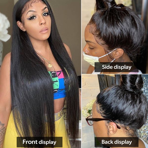 

rosabeauty 30 inch straight 13x6 hd lace front human hair wigs brazilian bleached knots for black women glueless wig remy, Black;brown