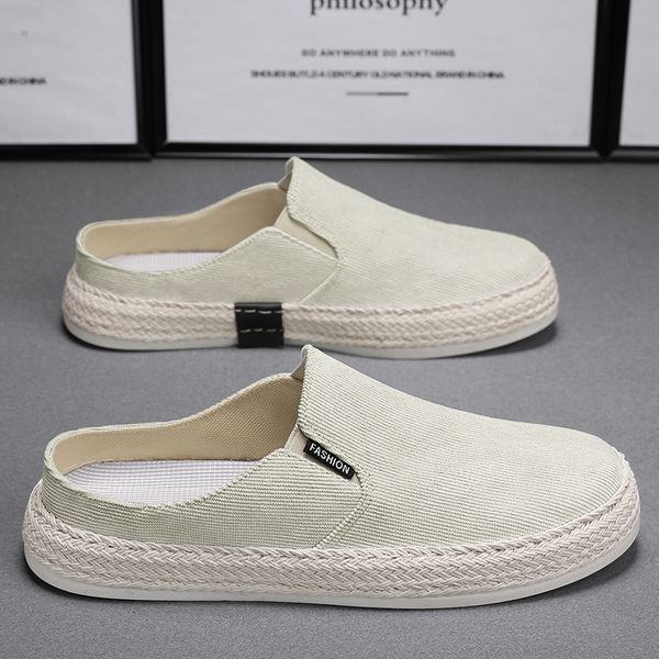 

summer loafers trend half slippers fashion casual shoes for men flat sneakers walking footwear non-slip man shoe, Black