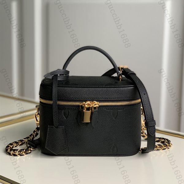 

10a mirror quality designers mini vanity case bags 19cm womens real leather black purse luxury handle embossed pattern handbag crossbody sho