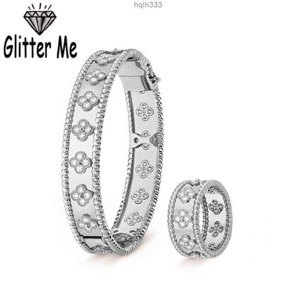 

glitter me bangle rings sets for women copper high-quality cubic zirconia bracelets ring suit ladies wedding party 220224y9om265b, Golden;silver
