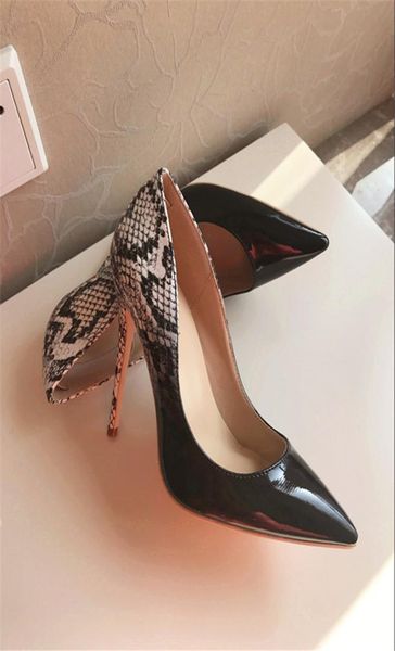 

fashion women pumps black white gradient color patent snake real leather point toe high heels shoes brand new 120mm 100mm4104094