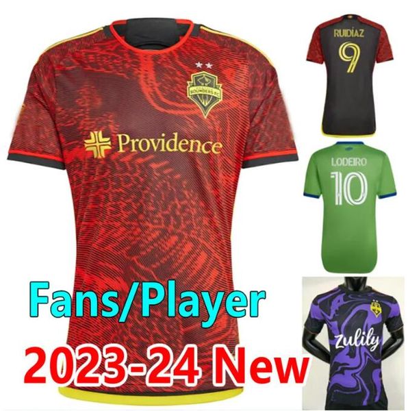 

23 24 seattle sounders fc soccer jerseys player 2023 home away roldan ruidiaz lodeiro montero morris camisetas adeniran rowe football shirts, Black;yellow