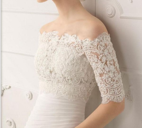 

amazing bateau lace bridal bolero with half long sleeves classic lace bridal jacket wrap bridal accessory custom made3512021, White