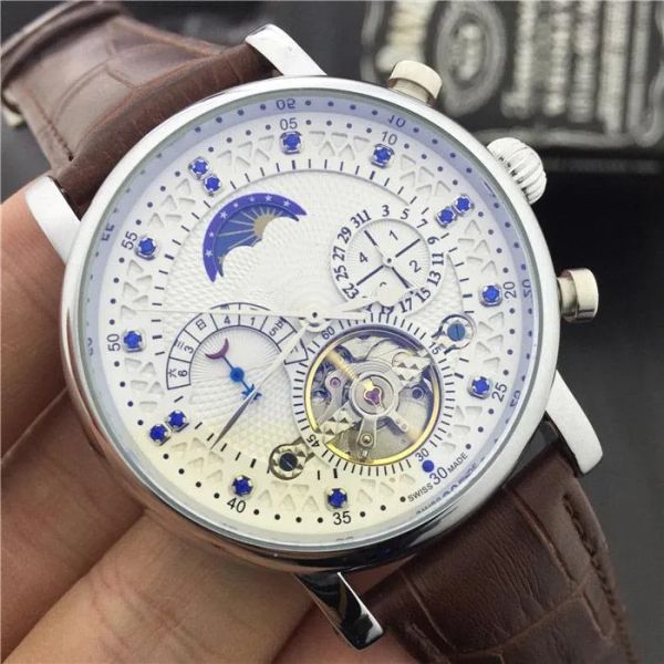 

a-brand luxury watch tourbillon mechanical automatic wristwatches men watches day date diamond dial for mens rejoles gift quality, Slivery;brown