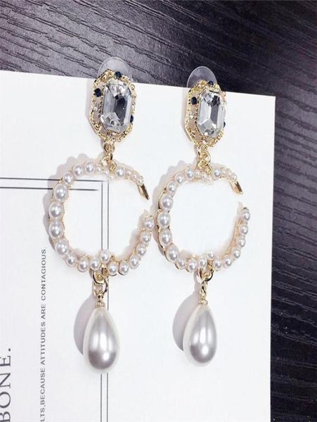 

luxury letters charm earrings pendant diamond earrings women charm studs long pearl rhinestone charm ladies jewelry gift8984785, Golden