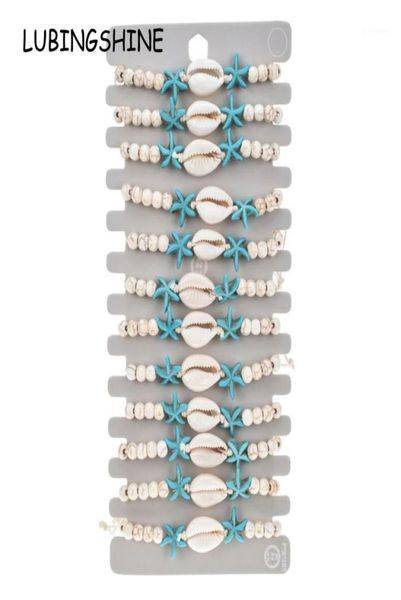 

12pcsset natural stone shell starfish charms bracelet bracelets women braided adjustable chain anklets wristband jewelry17988985, Golden;silver