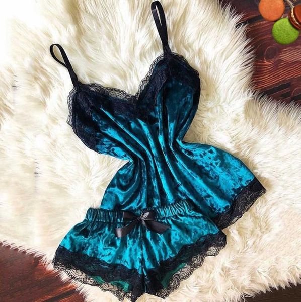 

women's sleepwear women lingerie camisole bow shorts v-neck velvet pajamas babydoll nightdress underwear set fashion2023, Black;red