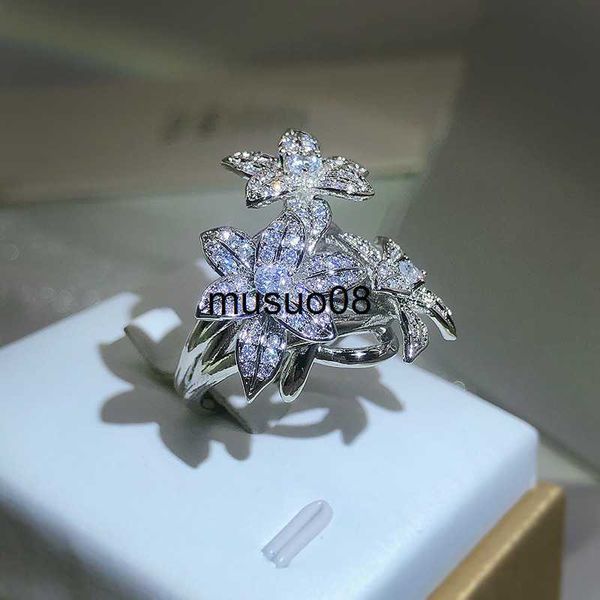 

band rings 925 silver pear shape branch flower zircon ring women's fashion flower diamond big ring party birthday gift j230602