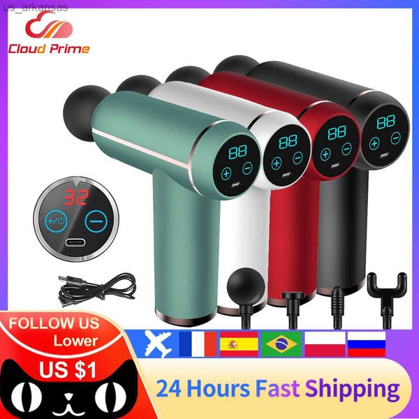 

lcd display portable massage gun deep tissue muscle electric massager pain relief for body neck back relaxation fitness slimming l230523