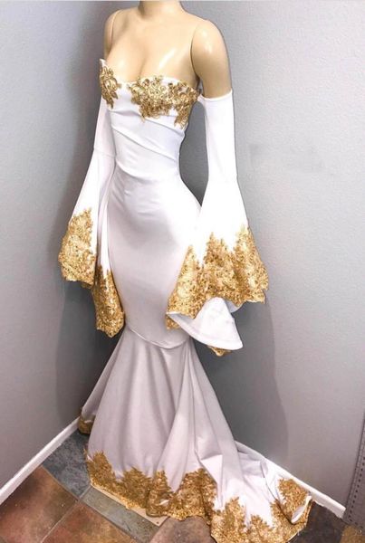 

gold lace prom dresses mermaid off the shoulder long sleeves formal evening gowns cocktail party dresses custom size6942344, Black