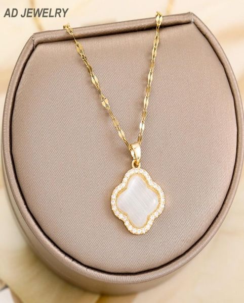 

good lucky 18k gold clover pendant necklace micro pave women friendship jewelry7373015, Silver