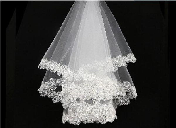 

bridal wedding veils short white ivory bridal veils sequined lace appliques sequin tulle wedding veils1224938, Black