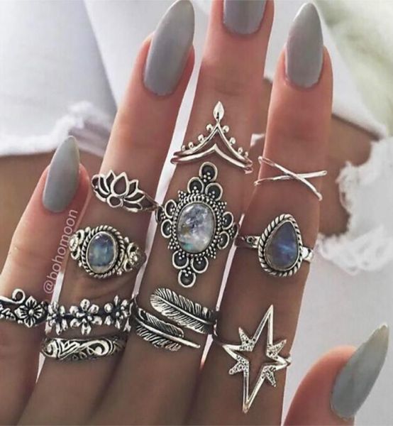 

ancient silver diamond leaf star crown stacking rings midi knuckle ring jewelry set women ring fashion will and sandy gift5553846, Golden;silver