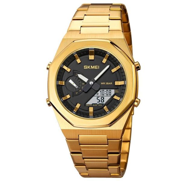 

fashion wristwatches skmei1816 fashion pointer electronic dual display sports men's watch metal style waterproof led luminous trend 181, Slivery;brown