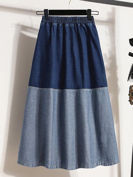 

dresses high waist denim long skirts women new arrival 2022 autumn korean style patchwork color loose female casual aline skirt b2152, Black;gray