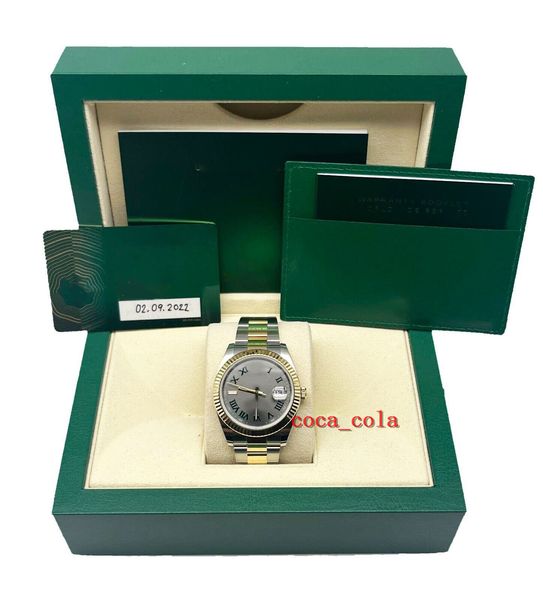 

new watch strap luxury wristwatch 41 wimbledon 126333 18k yellow gold stainless box papermovement 904l automatic mens bracelet waterproof me, Slivery;golden
