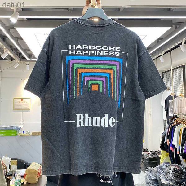 

men's t-shirts men women vintage heavy fabric rhude box perspective tee slightly loose multicolor nice washed rhude t-shirt t221202 l2, White;black