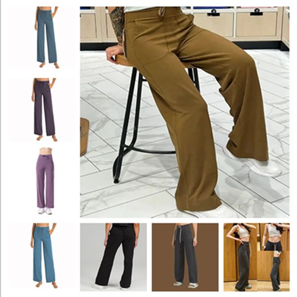 

lu-99 yoga women's sweatpants loose wide leg pants cloud sense high spring pull rope lady pocket flared pants ll throwback still