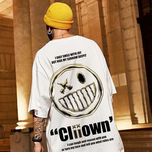

smiley face printing graphics panda t shirt male half sleeve poleras oversize hip hop streetwear tshirt pk, White;black