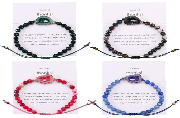 

natural stone bead druzy charm bracelet for women handmade adjustable agate beads braided rope bracelets with card jewelry friends7967199, Black