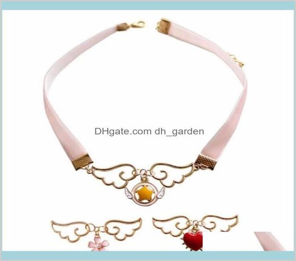 

pendant necklaces fashion pink ribbon jewelry accessories metal enamel angel wing star heart card captor sakura zutyy injcv4205812, Silver