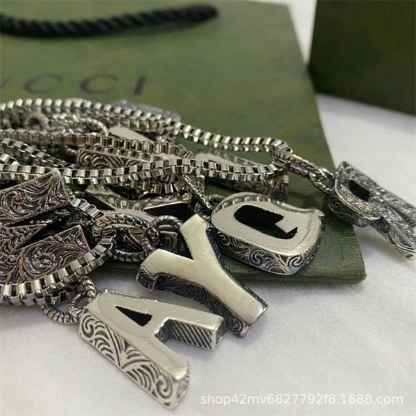 

new 2023 designer jewelry bracelet necklace ring english old carved couple sweater chains, Silver