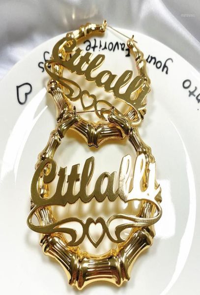 

custom bamboo earrings hoop acrylic personalize name earrings personalize jewelry fashion show charming gold gift16150455, Golden;silver