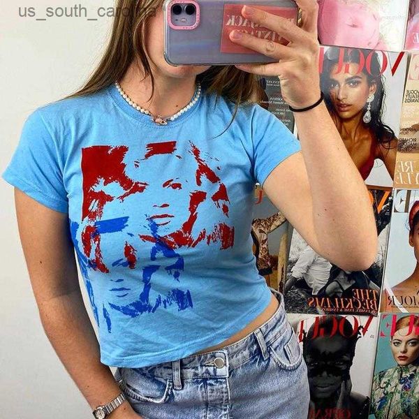 

camis women's t shirts 90s vintage gothic y2k women short tank summer sleeveless figure print round neck pullover crop l230522, White