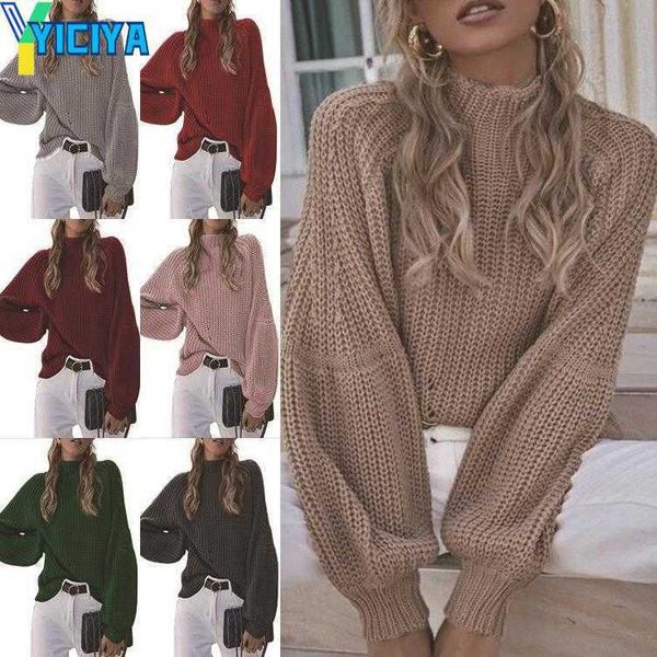

yiciya 2023 european and american autumn and winter new loose half high neck knit solid color high neck sweater for women, White;black