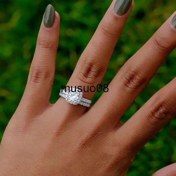 

band rings classic women wedding ring set metal silver color white zircon stones engagement ring set for women party bridal jewelry j230602