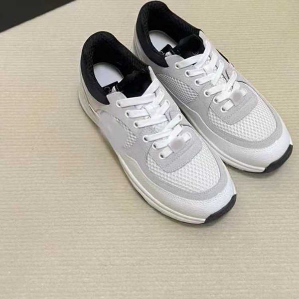 

designer shoes channel women running shoes c sports shoes genuine leather stitching mesh breathable lace casual women's shoes flat bott, Black