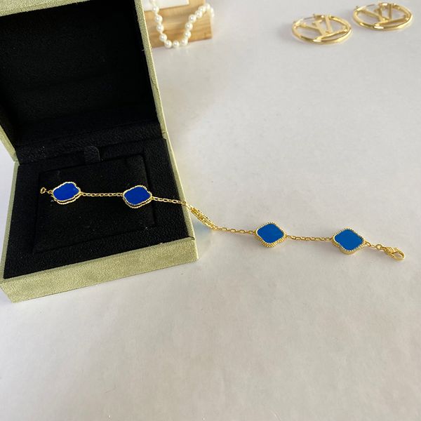 

blue four leaf clover bracelet van four leaf charm bracelet actual malachite onyx 18k gold plated never fade tennis bracelet with official s, Golden;silver