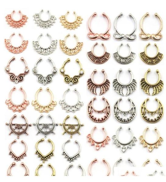 

10pcs mixed crystal fake nose ring septum indian alloy silver and rose gold clip on rings and n0065 ppxoz9921232