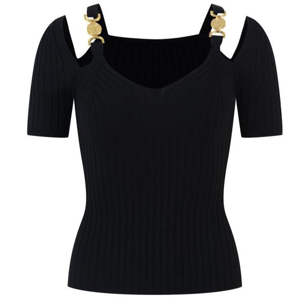 

522 l 2023 summer sweaters women's pullover white black sweater white striped crew neck short sleeve brand same style women's yl