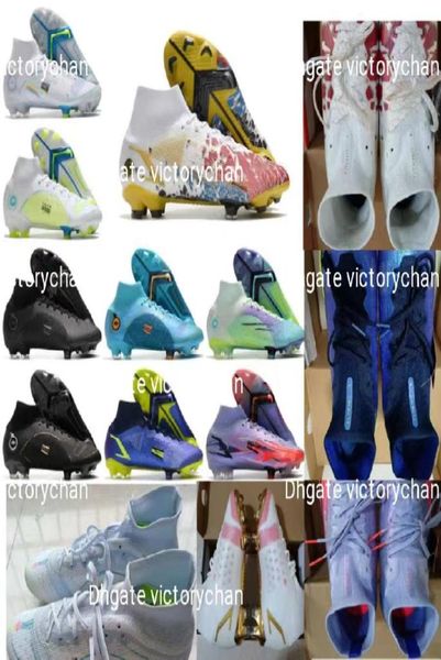 

gift bag quality mens football boots mercurial superfly 8 elite fg soccer shoes high ankle green black purple white blue soccer cl8006890