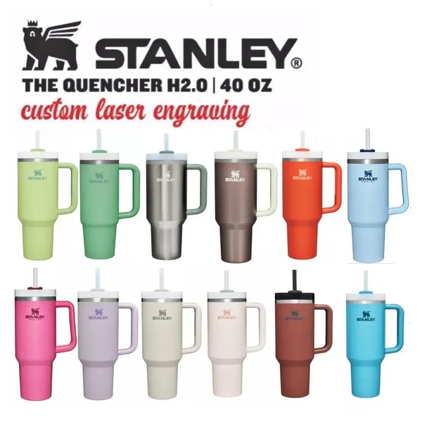 

with stanley logo new h2.0 40oz stainless steel tumblers cups with silicone handle lid and straw 2nd generation big capacity car vacuum insu