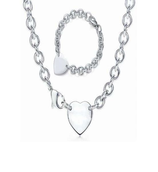 

2019 new fashion silver thick chain with silver heart plate pendant necklaces and bracelet women necklaces bracelet s6421979