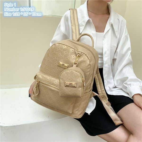 

wholesale ladies shoulder bag 2 styles large capacity soft embossed handbag plug-in coin purse casual leather backpack college style personalized backpacks, Khaki-5102 # (soft)