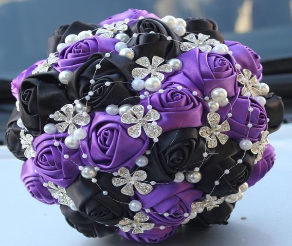 

purple and black wedding bridal bouquets wedding supplies artificial flower pearls rhinestones sweet 15 quinceanera bouquets w2248835525