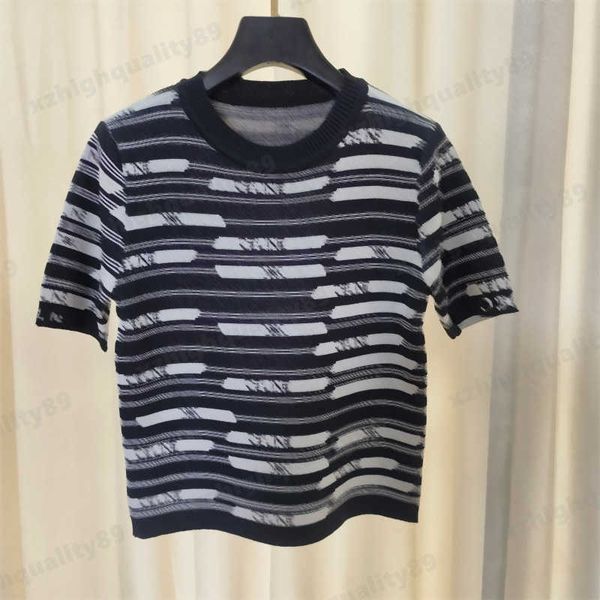 

knit tshirts black stripe letter logo print short sleeves tees shirt luxury women round neck stretch knitwear designer womems clothes summer, White