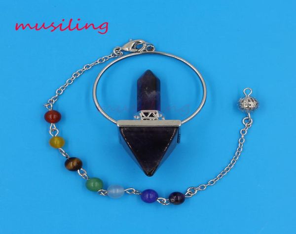 

pendants 7 chakra beads chain hexagon prism magic wand energy tower reiki pendulum natural gem stone charms healing amulet jewelry9046347, Silver