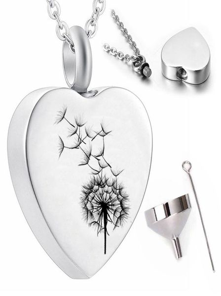 

whole silver heart pendant necklace dandelion pattern ashes urn souvenir mom daughter2284004