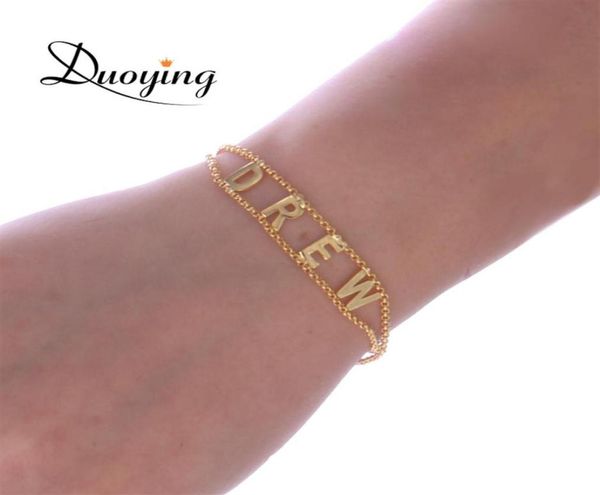 

duoying double chain link bracelet diy custom capital letter bracelets personalized jewelry initials name bracelet new for etsy j19262389, Golden;silver