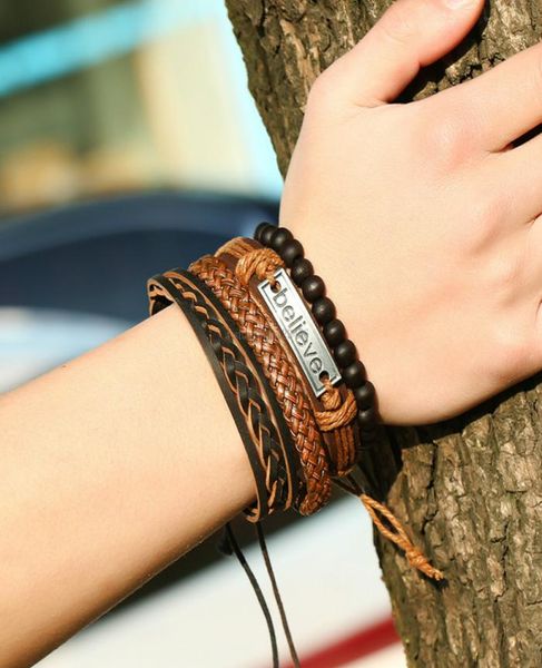 

multilayer adjustable braid leather bracelets tag believe bracelet wristband banle cuff women mens bracelet will and sandy fashion9040412, Golden;silver