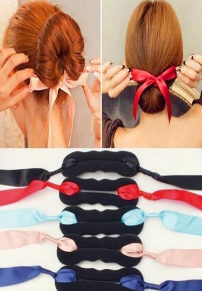 

girl women hair accessories curls bun head band hair maker magic hair making tool ribbon bowknot bun style maker7876274, Pink